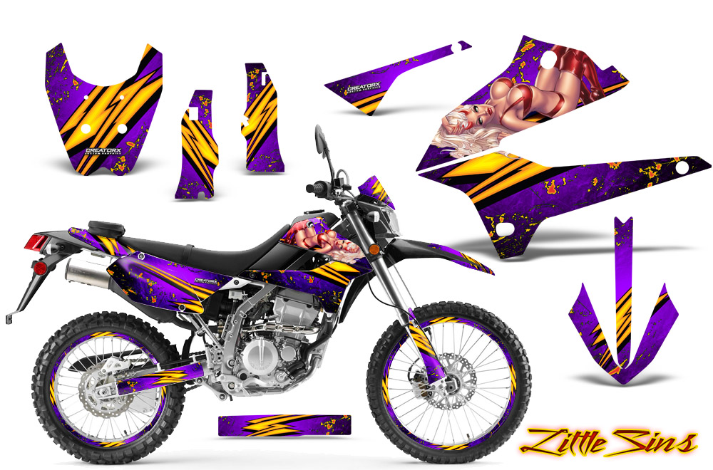 Kawasaki KLX DTRACK Graphics Kit Little Sins Purple NP Rims